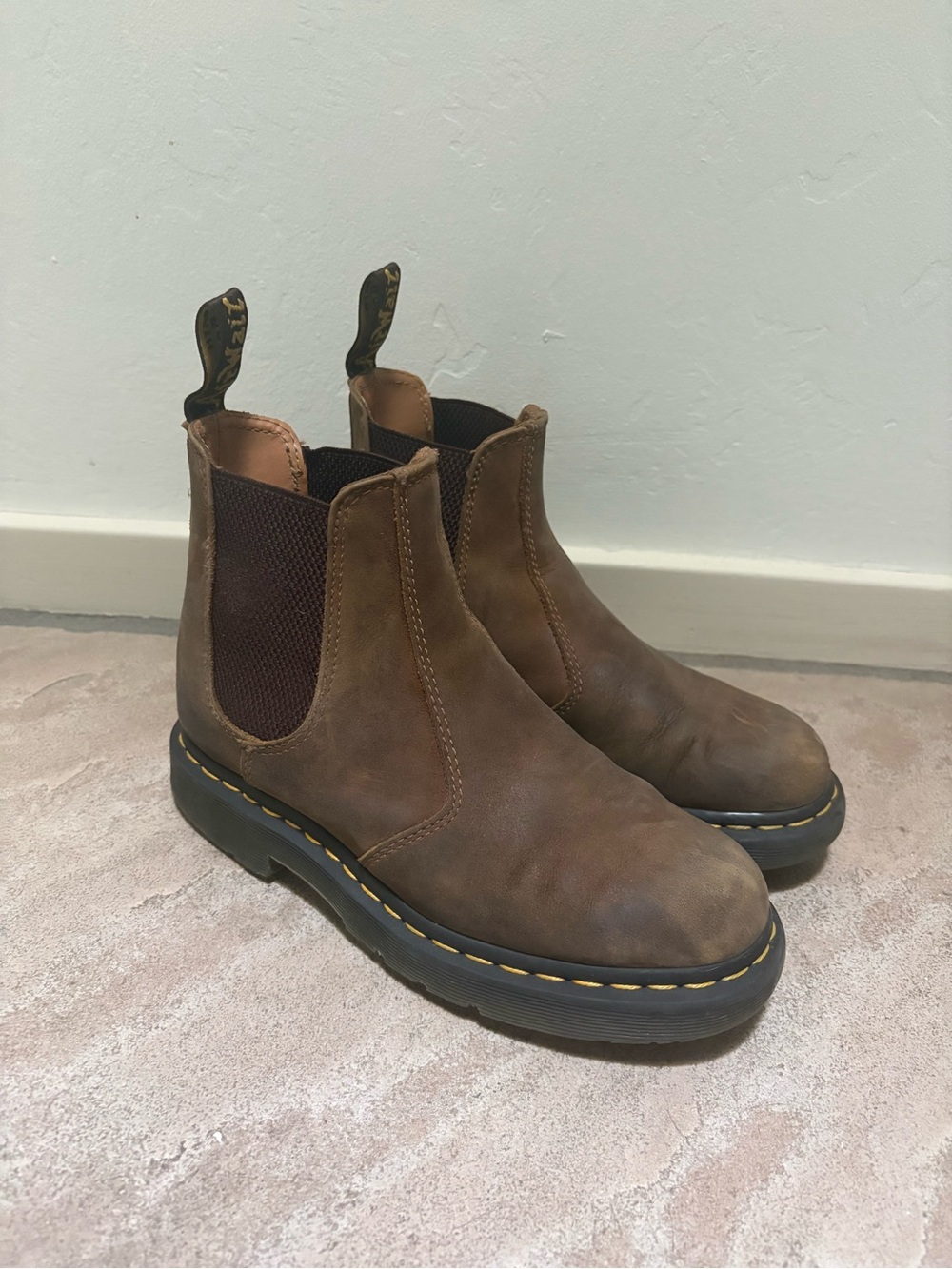 Dr. Martens Brown Chelsea Chukka Boots with Yellow Stitching